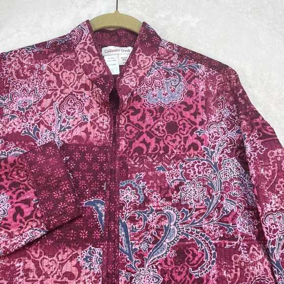 Coldwater Creek Jackets & Blazers - Coldwater Creek Quilted Jacket Women's XS Paisley Patchwork Zip Pink Blue